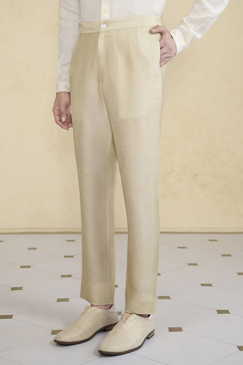 Beige Silk Trousers, Beige, image 3